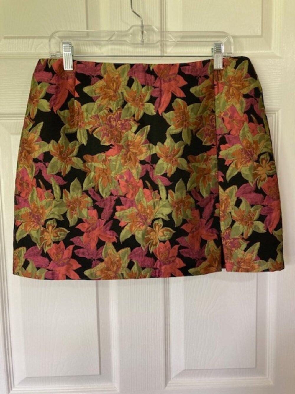 Greyline Tania Floral Jacquard Mini Skirt L Modern Feminine Bold Tailored Party